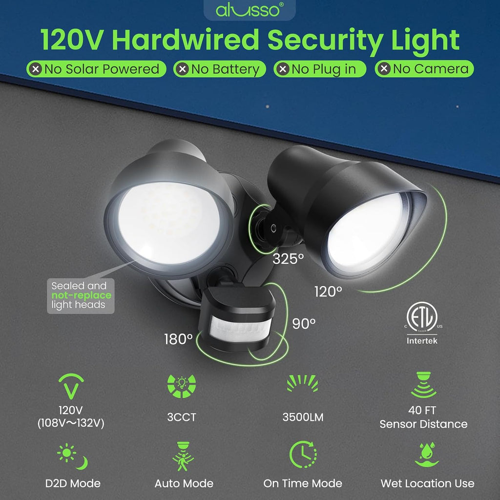 Motion Sensor Outdoor Lights, 30W 3500LM Flood Lights Outdoor 120V, 3 Modes (Dusk to Dawn/Auto/On Time), 3CCT