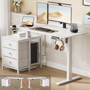 47 Inch White Electric Height Adjustable Standing Desk with Drawers