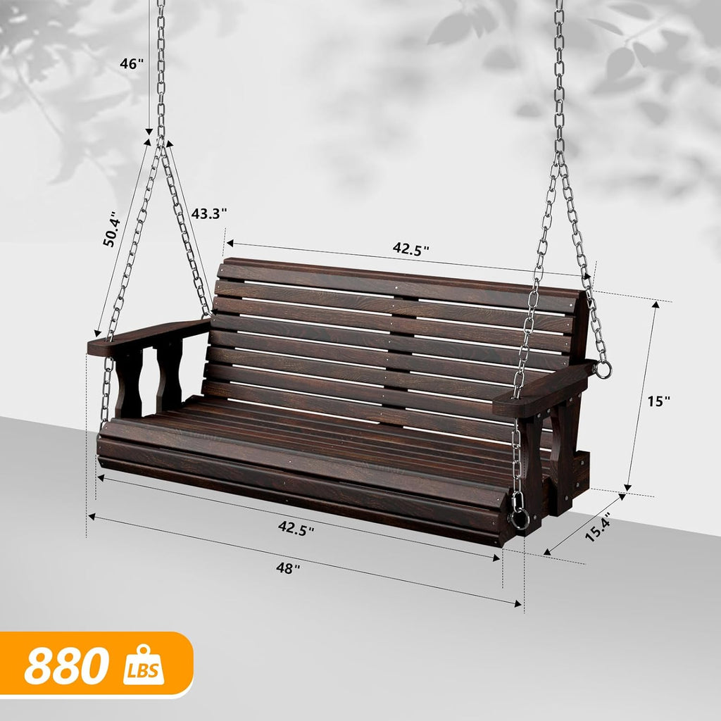 2026 Upgraded 4 FT Wooden Porch Swing, 880 LBS Heavy Duty, Rustic | 2026 Upgraded Design; Heavy-Duty Wooden Swing;