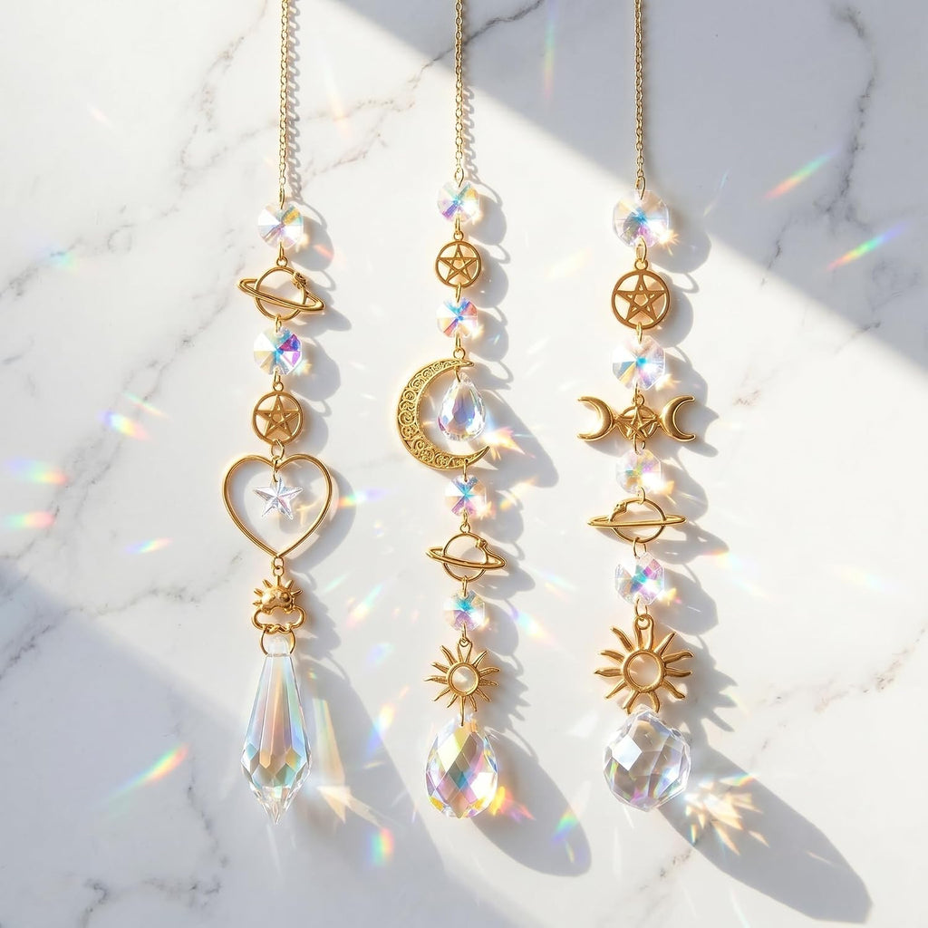 3-Pack Prism Suncatchers for Windows with Chain, Crystal Suncatcher Rainbow Maker