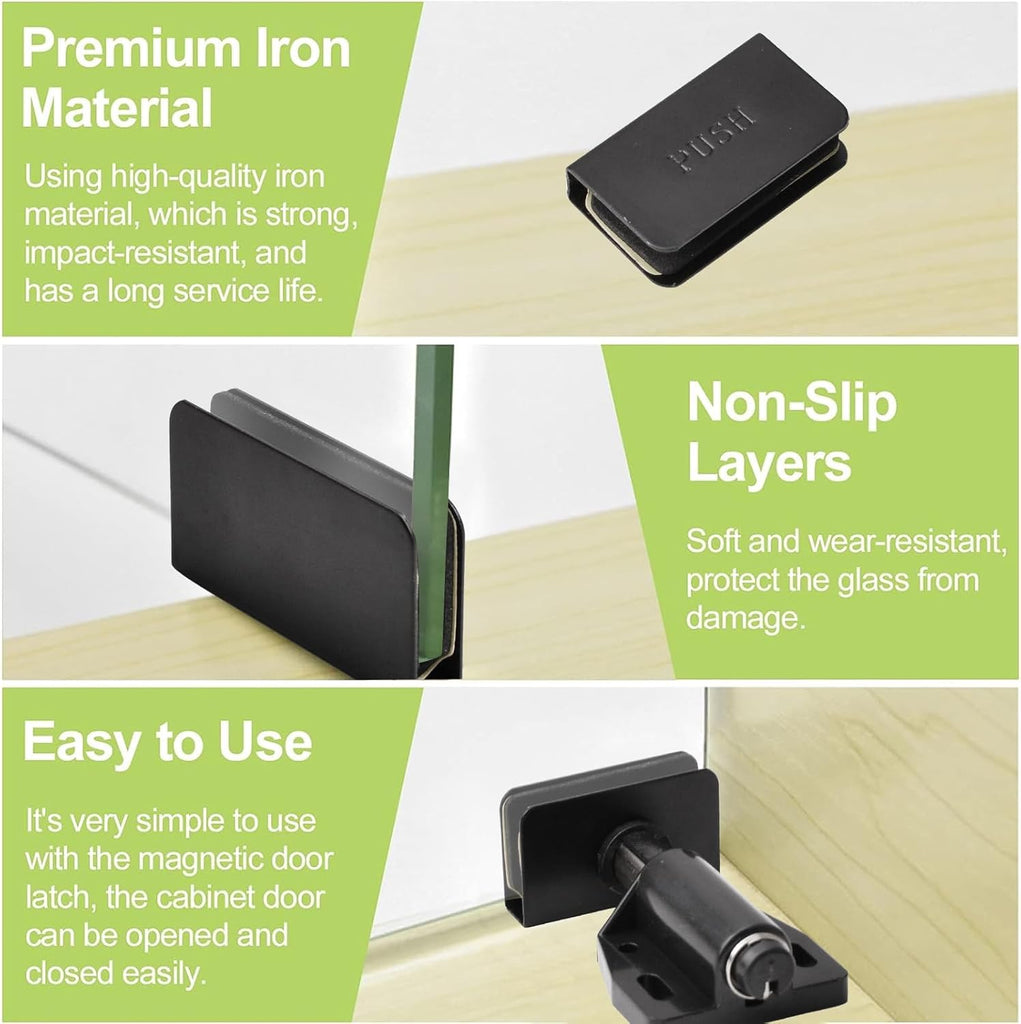 Glass Door Magnetic Catch Closures, 4 Set Push Open Single Glass Door Magnetic Touch Latchs with Adjustable Cabinet