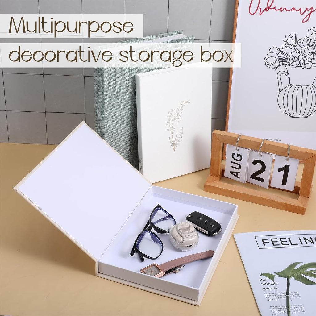 Set of 3 Aesthetic Decorative Books, Decorative Linen Faux Books | Fake Faux Decor Book, Stylish Book Storage Boxes