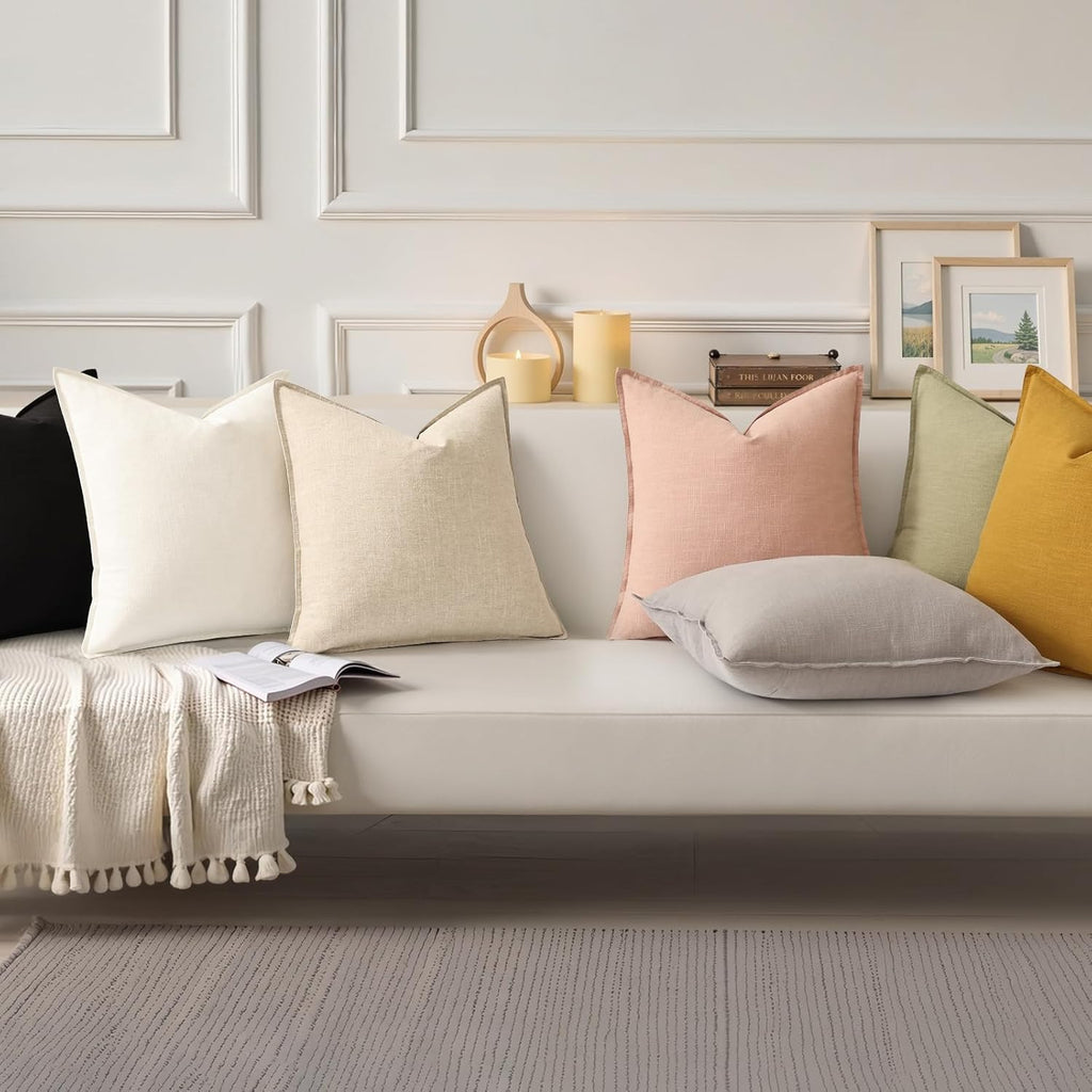 Summer Decorative Linen Euro Sham Throw Pillow Covers 26x26 Inch Set of 2 Natural Beige Pillow Covers with Flange