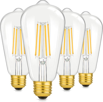 4-Pack Vintage 8W ST64 LED Edison Light Bulbs 100W Equivalent, 1400LM E26 Light Bulbs, 2700K Warm White, Antique
