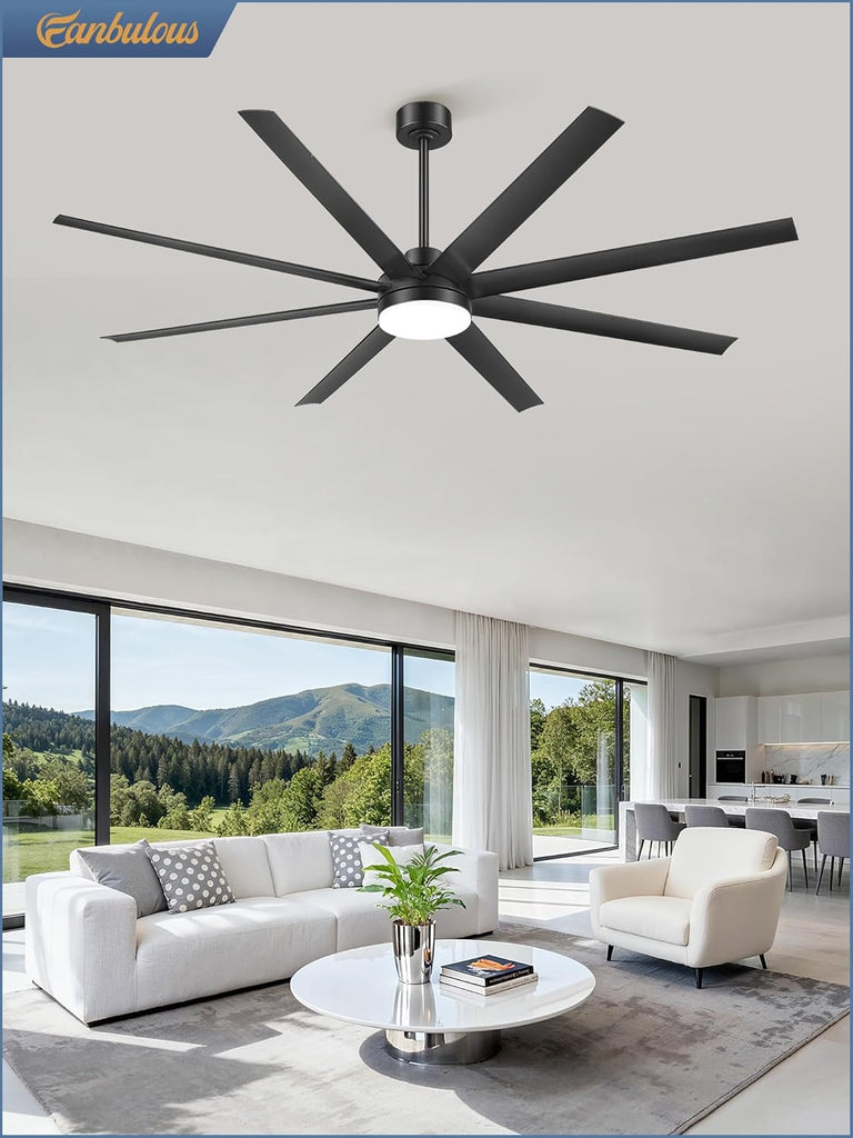 72 Inch Large Ceiling Fans with Lights, Black Ceiling Fan with Remote Control, Dimmable, 3CCT, Quiet