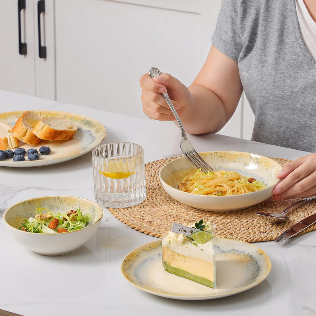 Ceramic Dinnerware Sets for 4, 16 pcs Plates and Bowls Sets