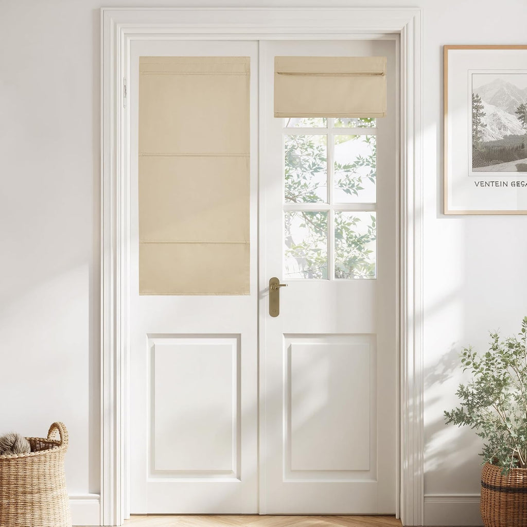 Biscotti Beige No Drill Magnetic Door Roman Curtain for Window