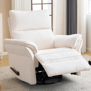 Oversized Recliner Chair, 24" Extra Wide 360° Swivel Rocker Recliner with Adjustable Headrest, Chenille Glider