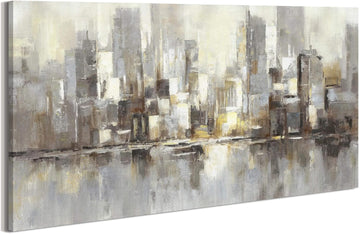Skyline Wall Art Canvas Bedroom: City Abstract Painting Modern Cityscape Building Picture Contemporary Urban