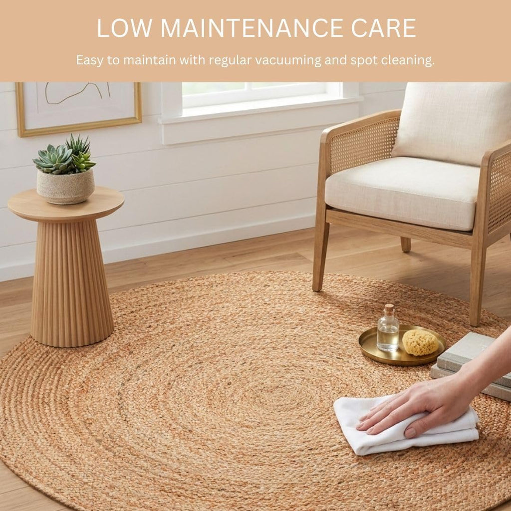 Handcrafted Jute Braided Rug Round - 100% Natural Jute Area Rug - Rustic Farmhouse Boho Accent Rug for