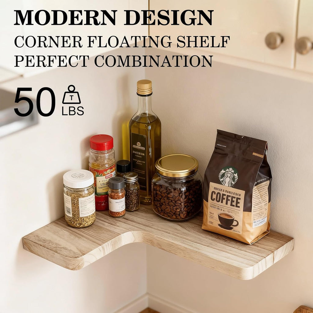 Floating Corner Shelves, Wall Shelf Set of 3, Shelves for Wall Storage, Solid Wood Shelves for Storage, Wall Mount