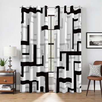 Modern Blackout Curtains for Bedroom Living Room 2 Panels 100% Blackout Black and White Pattern Curtains Abstract