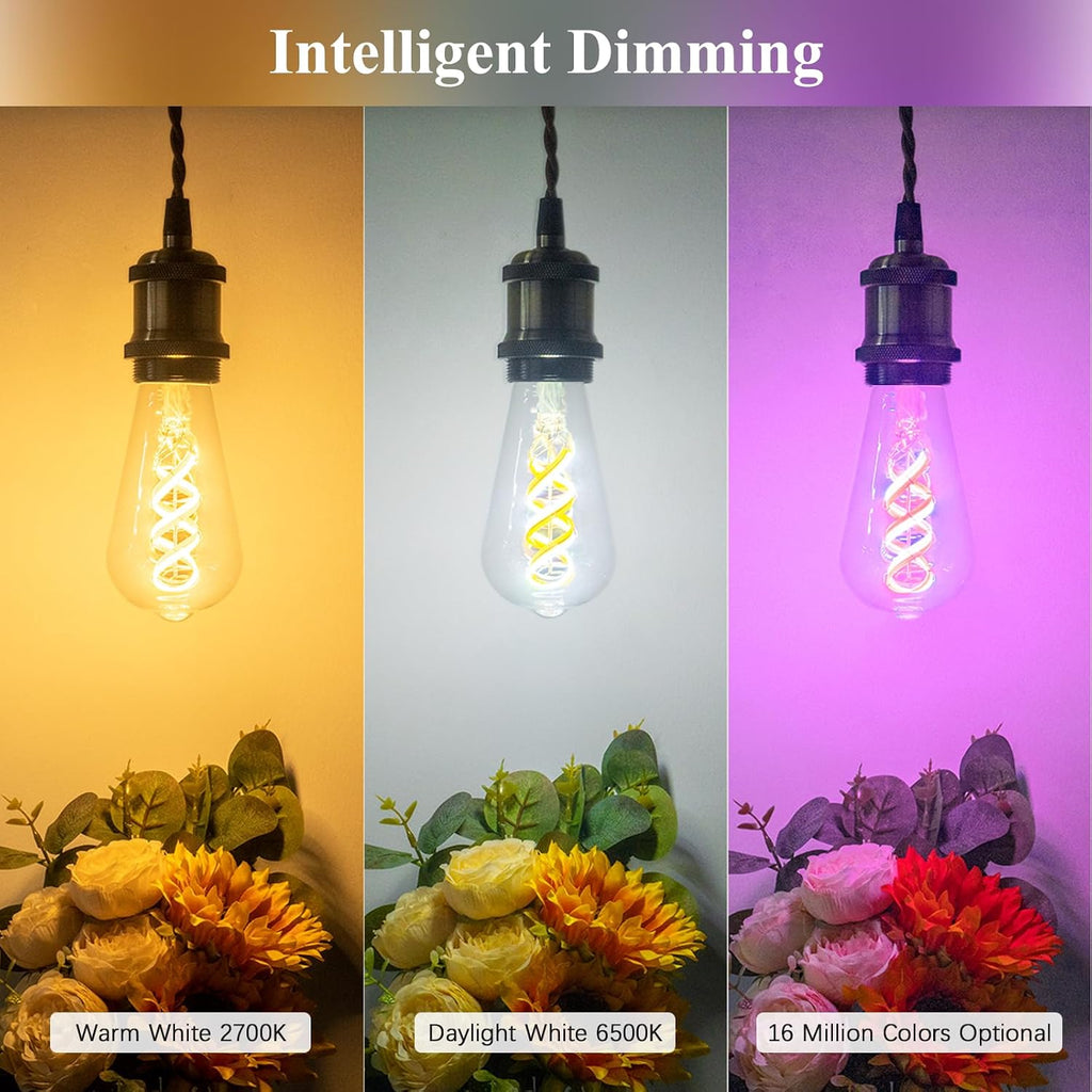 Smart Edison Bulb ST19, Color Changing WiFi Smart Light Bulb, 2700K-6500K Tunable via App, ST58 Edison Bulb