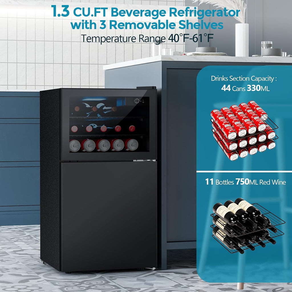 2.6 Cu.Ft Mini Fridge with Freezer, 2 Door Compact Refrigerator, Freestanding Beverage Wine Cooler for Bedroom