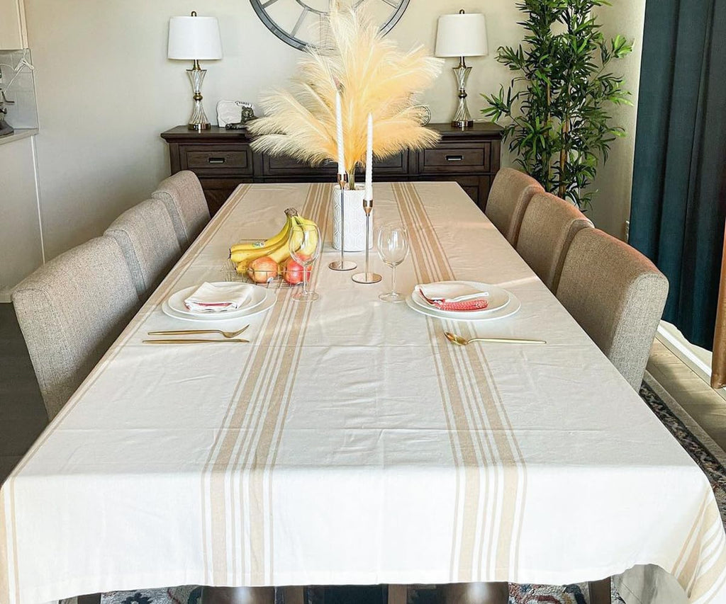 Beige Tablecloths, Cotton Tablecloths for Rectangular, 100% Cotton, Farmhouse Tablecloth, Thanksgivi