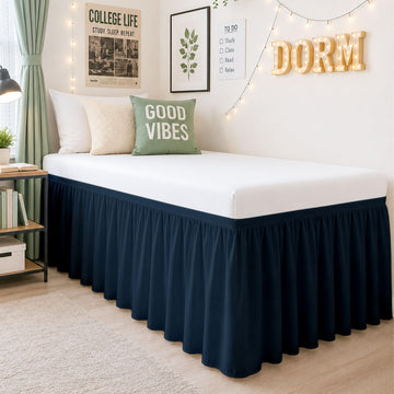 Twin XL Dorm Bed Skirt 42 Inch Drop, Extended Ruffled College Dorm Bed Skirt, Wrap Around Dust Ruffle, Premium