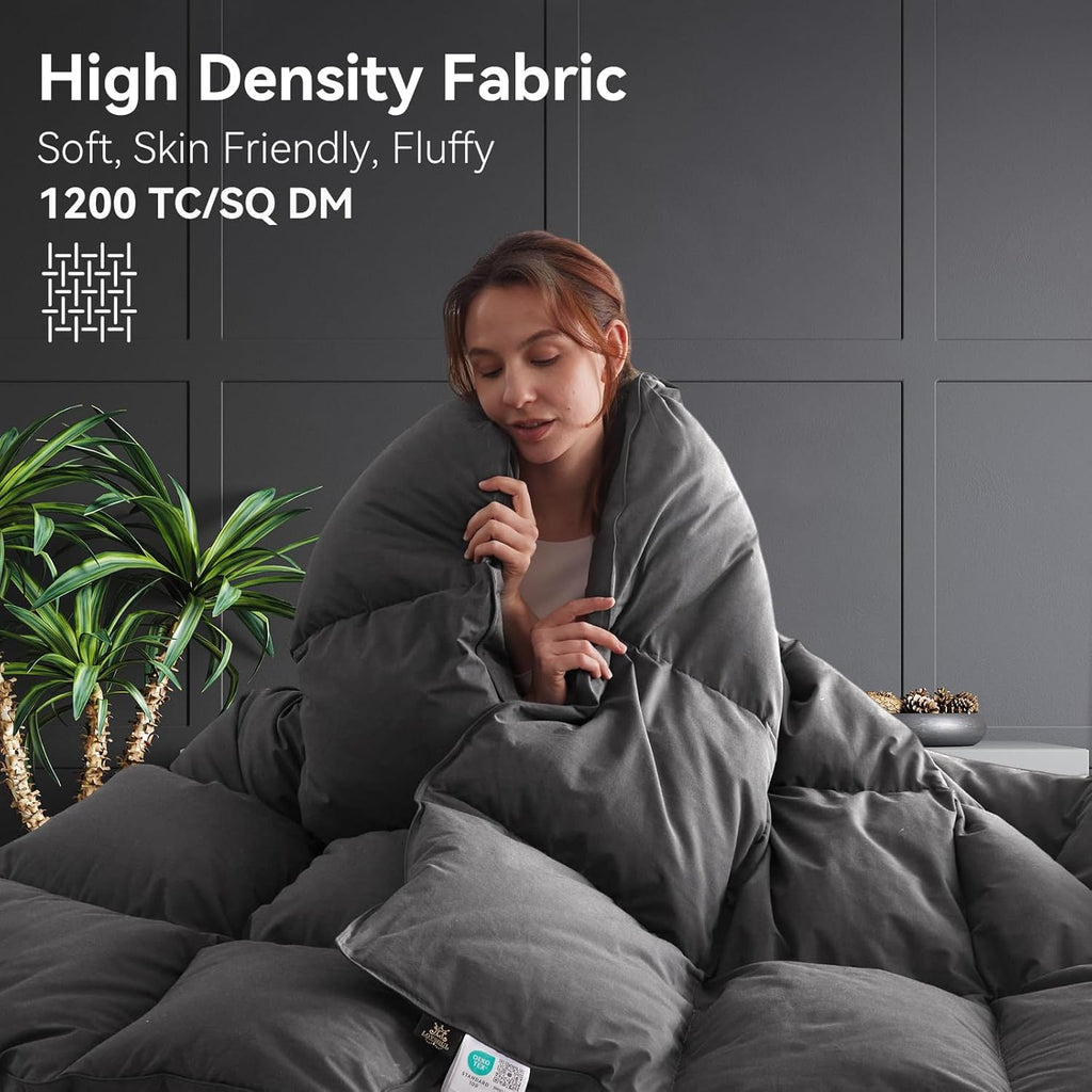 Goose Feather Down Fiber Comforter King, 100% Organic Cotton Fabric Duvet Insert,1200TC,750+Fill Pow