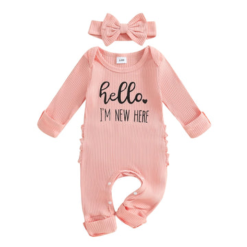 Im New Here Newborn Outfit Girl Coming Home Knit Romper Hospital Jumpsuit (Pink, Newborn)