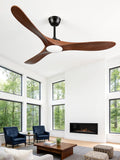 60 Inch Ceiling Fans with Lights and Remote, Solid Walnut Wood 3 Blade Modern Ceiling Fan, Quiet DC Motor, 6 Speeds, Timer, Dimmable LED, Indoor & Covered Outdoor Living Room, Bedroom, Patio (Walnut)