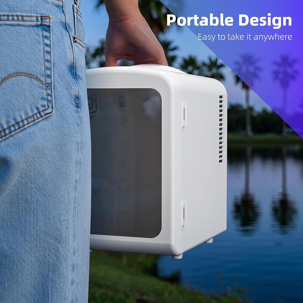 Mini Compact Refrigerator with Gaming Light, 4L Capacity/6 Cans Portable Mini Fridge, for Bedroom,Car,Office and Dorm
