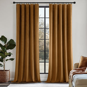 Golden Brown Velvet Blackout Curtains W40 x L84 Inch, 2 Panels