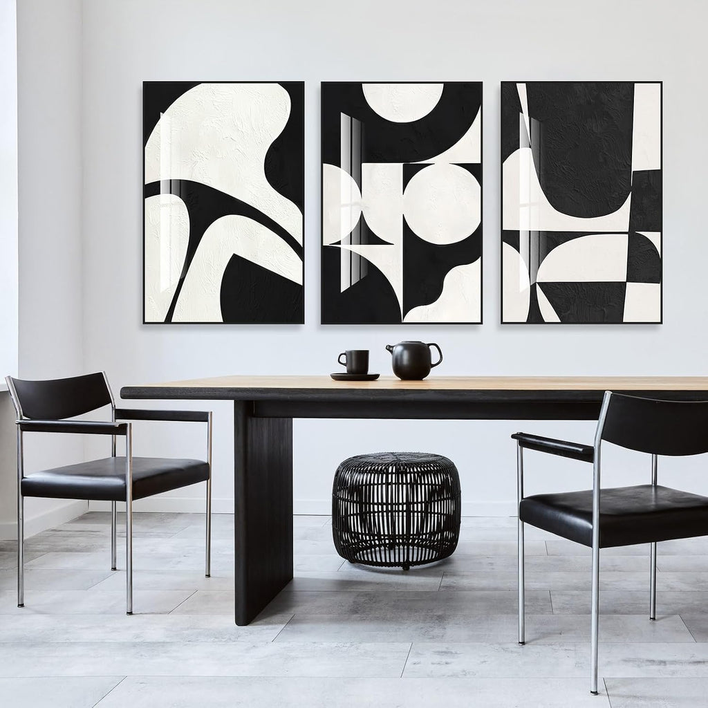 Modern Abstract Wall Art Large Geometric Canvas Paintings Bedroom and Bathroom High Gloss Black and White Minimalist