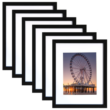 11x14 Picture Frame Black Set of 6, Display Pictures 8x10 with Mat or 11x14 without Mat, Photo Frames for Wall