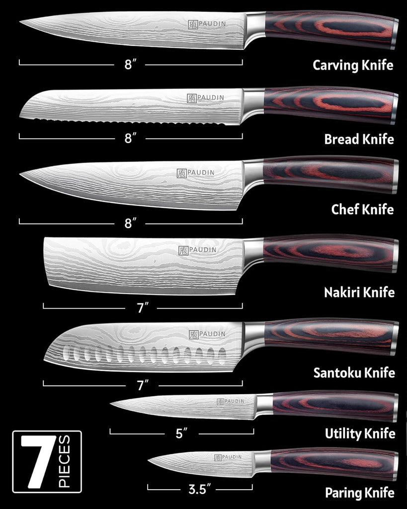 Chef Knife Set, 7 Pieces Kitchen Knife Set, Ultra Sharp Knife Set | High Carbon Stainless Steel, Professional Knives