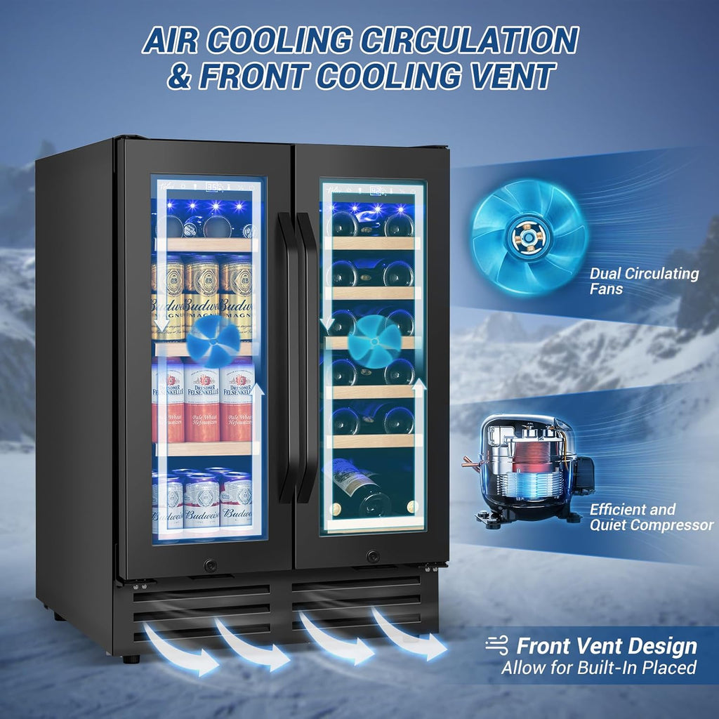 24" Black Dual Zone Wine & Beverage Refrigerator | Under Counter Built
