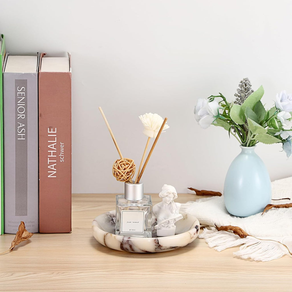 Decorative Key Holder Table Round Key Bowl Marble Nightstand Organizer for Candle Jewelry Tray for Earrings Necklaces