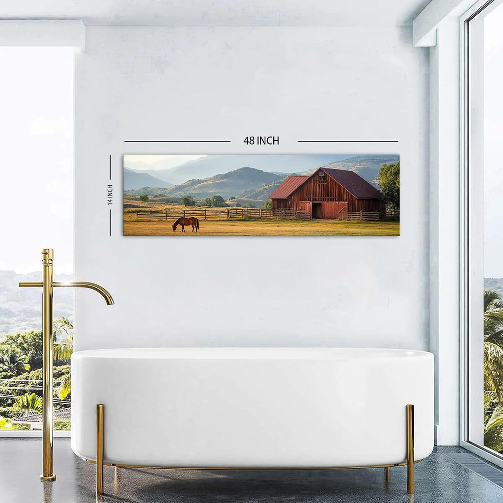 Country Farm Wall Art Rustic Red Barn Horse Picture Wall Decor Farmhouse Animal Canvas Prints Kitchen Retro Forest