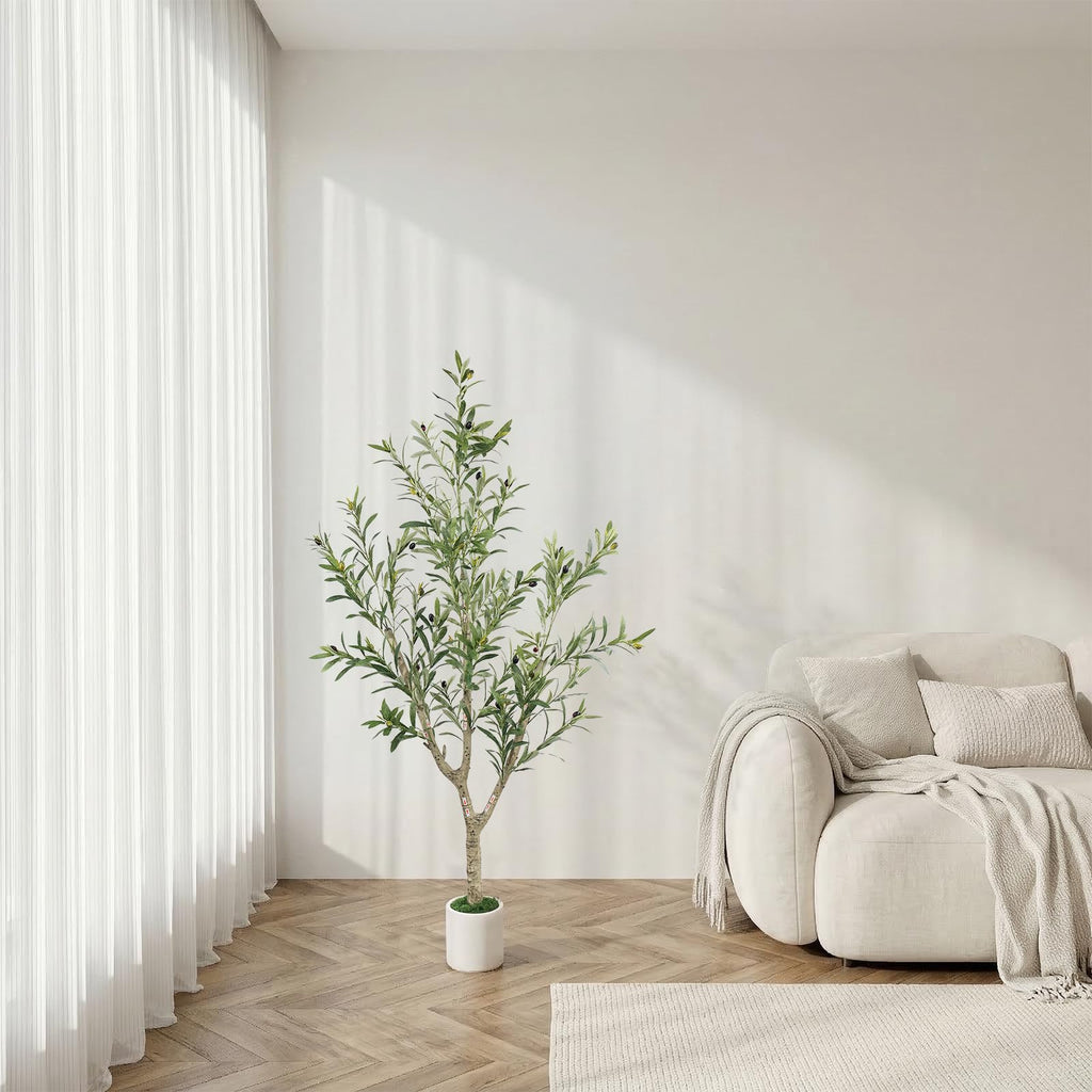 Faux Olive Tree 4ft Tall 2Pack with White Planter Decor