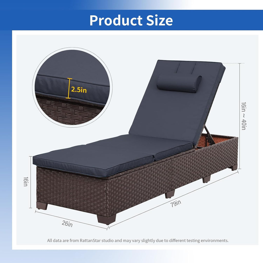 Outdoor Chaise Lounge Set of 2 Brown Wicker Patio Chaise Lounge Chairs Pool Lounge Chairs Multi-Angle Adjustable