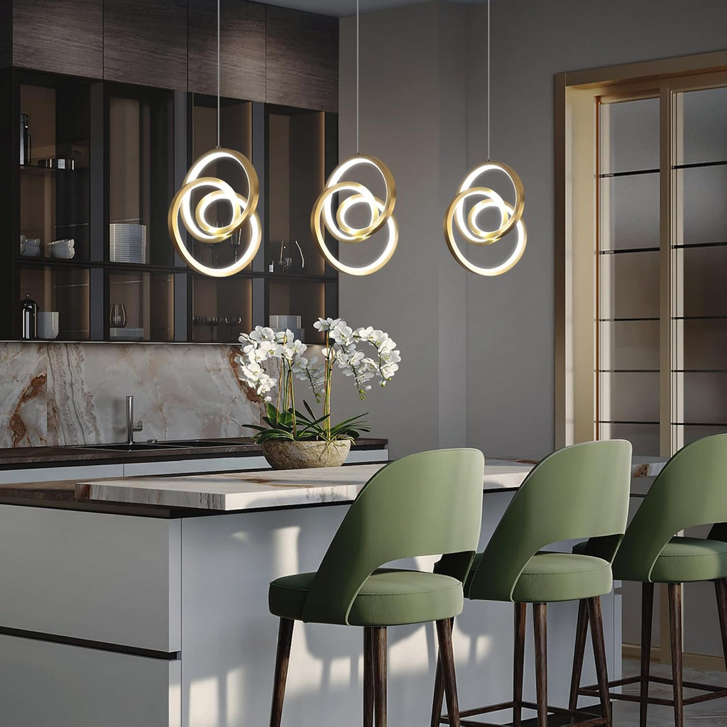 Modern LED Pendant Lights Kitchen Island, 6000K LED Chandelier Adjustable Height Gold Hanging Light Fixture Island