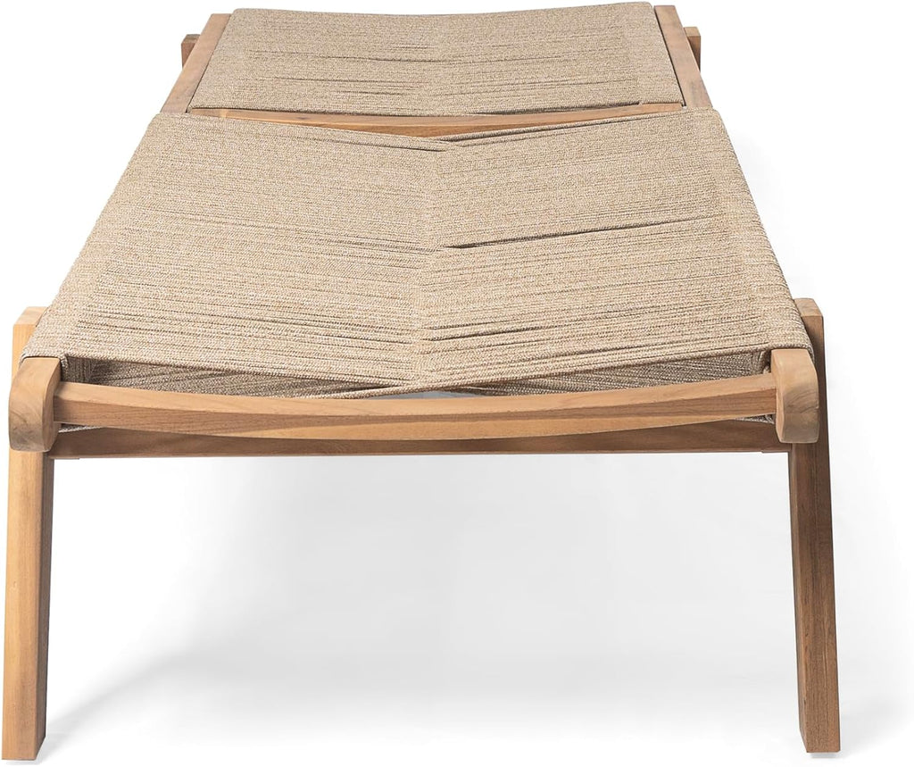 Set of 4 Outdoor Patio Wood Adjustable Chaise Lounges with Rope Seating, Rope Chaise Lounge with Acacia Wood