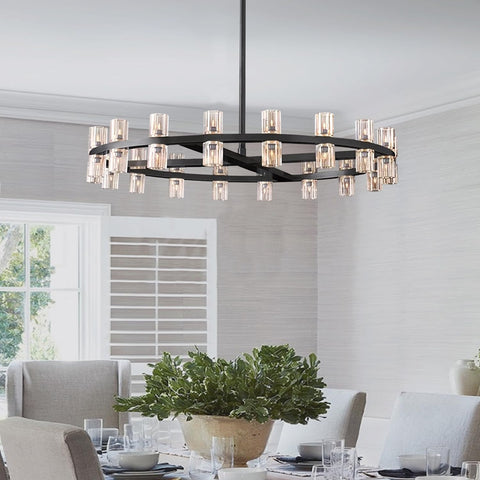 Black Wagon Wheel Chandeliers Modern 32-Lights Black Round Chandelier Glass Chandeliers for Dining Room,Living Room Vintage Chandelier for Foyer Hallway D32 A117-B0D9PY3S6Q