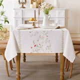 Linen Style Embroidered Tablecloth, Waterproof and Wrinkle-Resistant Table Cloth Rectangle Tables, F