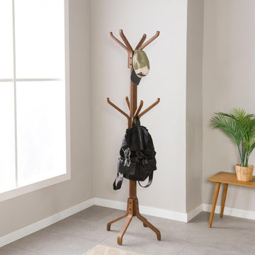 Solid Wood Coat Rack Freestanding, Coat Stands Entryway, Coat Rack Hat Hanger Hook for Jacket, Purse, Scarf Rack, Mid