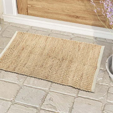 2x3 Jute Cotton Hand Woven Rug | Braided Doormat, Boho, Rustic, Natural Jute/Ivory | Farmhouse Vintage Area Rugs, and