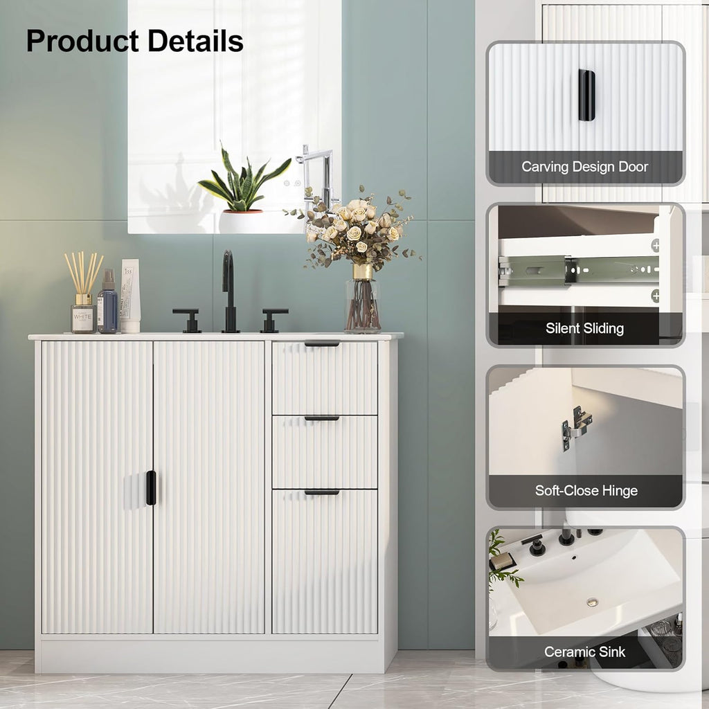 Freestanding Bathroom Vanity with Ceramic Sink, Large Storage Cabinet with Drawers