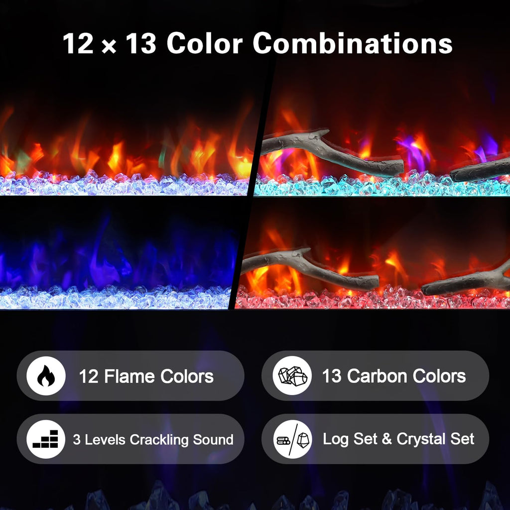 36 Inch Electric Fireplace, Recessed Fireplace Insert and Wall Mount Fireplace Heater with Remote & Touch