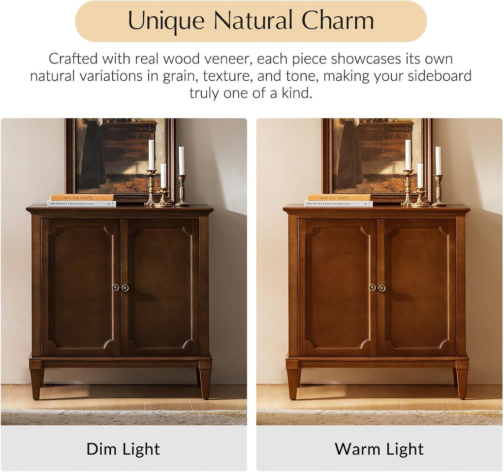 Accent Storage Cabinet with Adjustable Shelf, 2-Doors Transitional Sideboard Buffet with Solid Wood Legs & Vintage