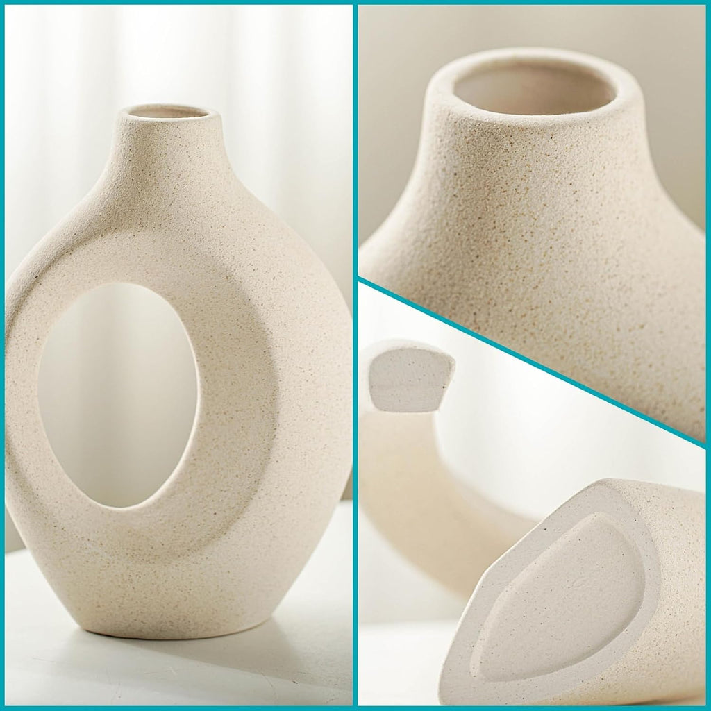 Snuggle Hollow Ceramic Vase Set of 2, Nordic Modern Boho ins Style Decorative Ceramic Aesthetic Flower Vase