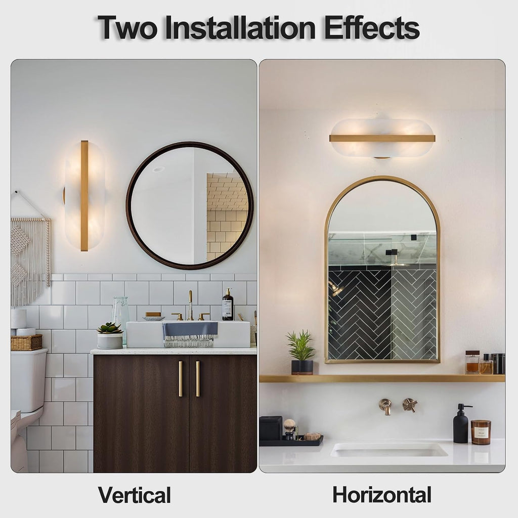 Natural Alabaster Wall Sconces Set of Two Marble Wall Sconces Gold Bathroom Vanity Wall Light Fixtures Modern Oval