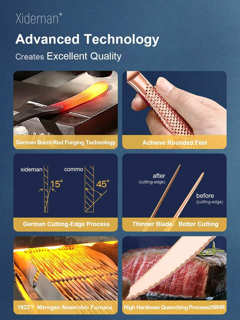 16-Piece ​Modern Copper Hammered Silverware Set with Ultra Sharp 2-IN-1 Serrated Knife