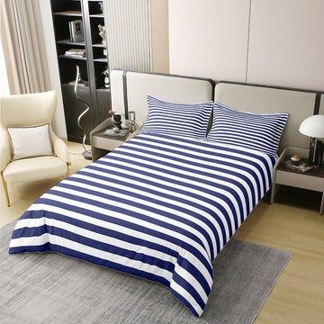100 Percent Cotton Navy Blue Stripe Duvet Cover White Geometric Ticking Stripes Comforter Cover Farmhouse