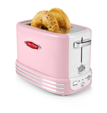 Retro Wide 2-Slice Toaster, Vintage Design With Crumb Tray, Cord Storage & 5 Toasting Levels, Pink