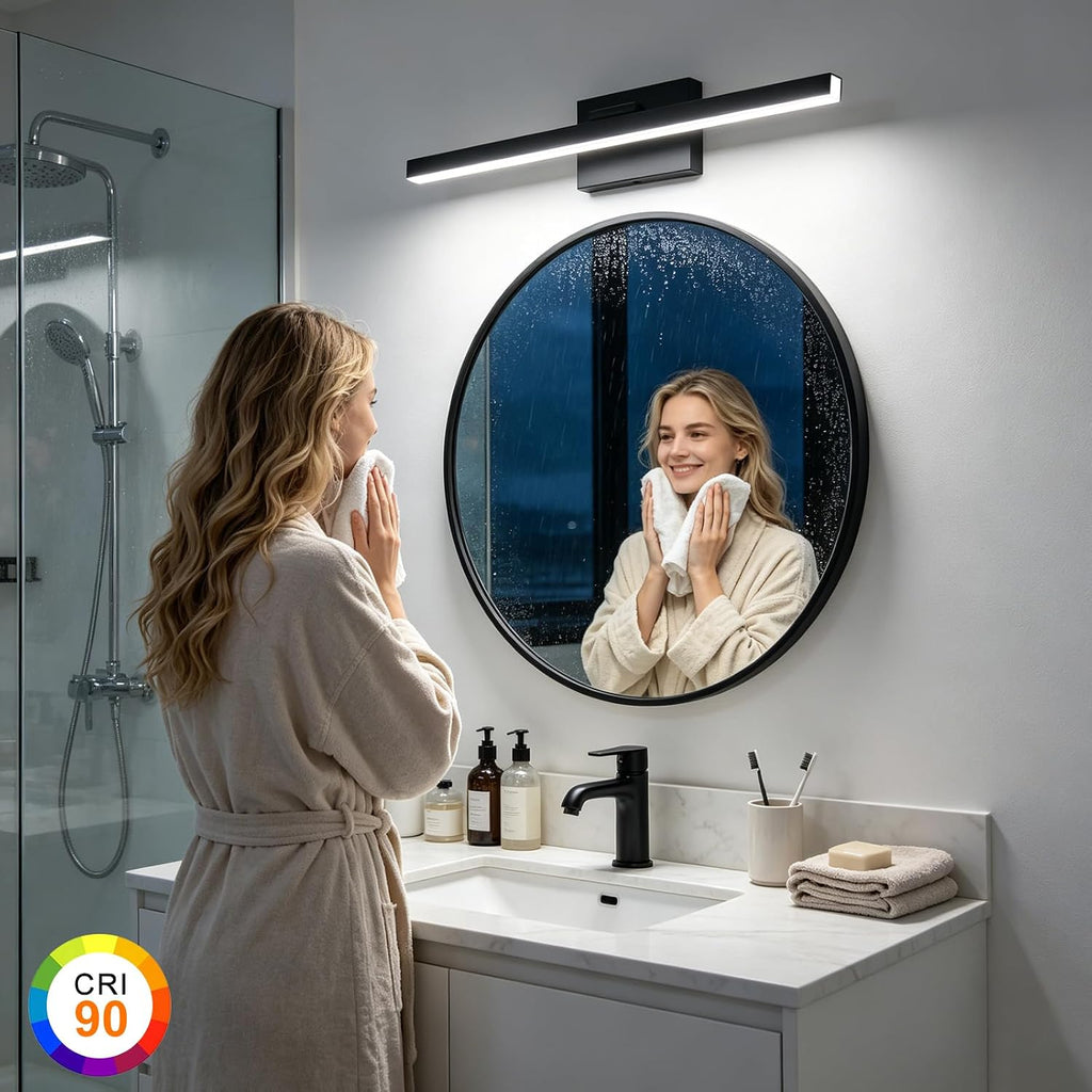 Modern Bathroom Vanity Light 24 inch, Rotatable, 16W Dimmable Led Bathroom Light Fixture Over Mirror, Black Vanity