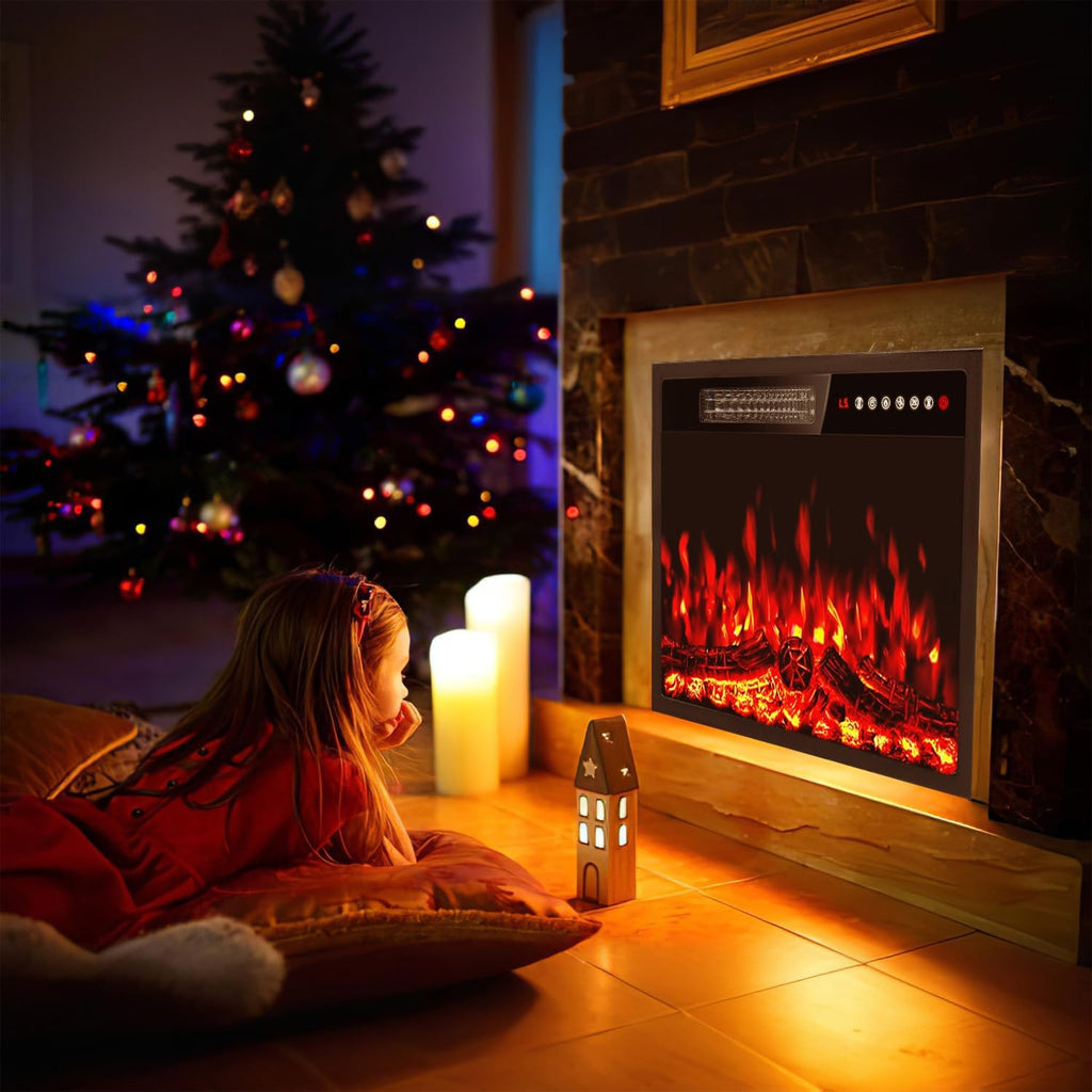 23 inch Electric Fireplace Insert Heater, Recessed Mounted Fireplace with Remote & Control Panel