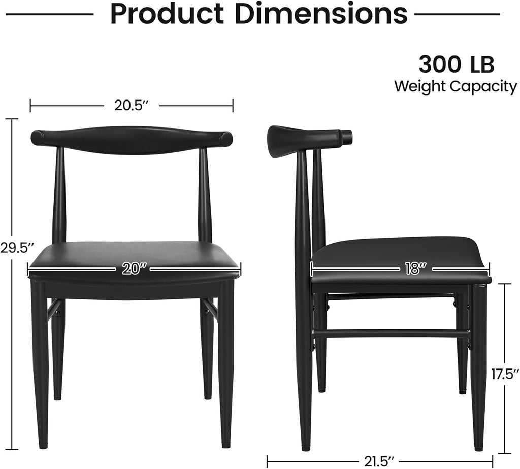 Dining Chairs Set of 2 Mid Century Modern Leather Dining Room Chairs with Armless Backrest & Metal Legs for Kitchen